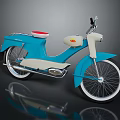 Vintage Blue And White Motorcycle With Red Seat Classic Body Design And Shiny Wheels