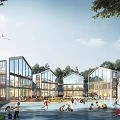 Modern School Building Complex With Glass Facades Outdoor Play Areas And Green Surroundings For Students