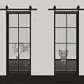 Modern Barn Doors With Black Frames Glass Panels Transparent And Ribbed Glass Indoor Scene