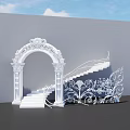 Ornate White Archway Photo Spot with Staircase and Decorative Patterns