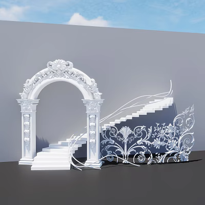 European-style arch bubble carving wedding photo punch curve staircase European-style pattern 3d model