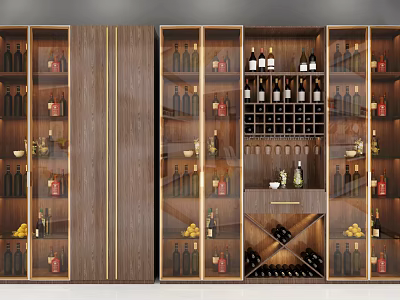 Luxury Wooden Wine Cabinet With Multiple Shelves And Wine Glass Storage 3d model