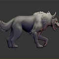 3D Wolf Model With White Gray Fur Red Eyes Open Mouth Dynamic Walking Pose