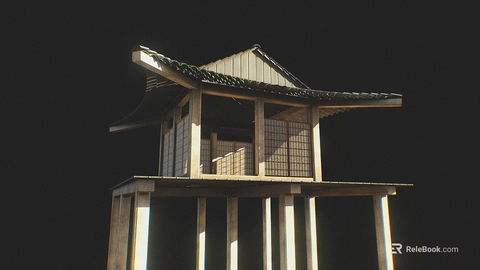 Ancient Traditional Architecture With Wooden Framework Tiled Roof And Supporting Columns 3d model 