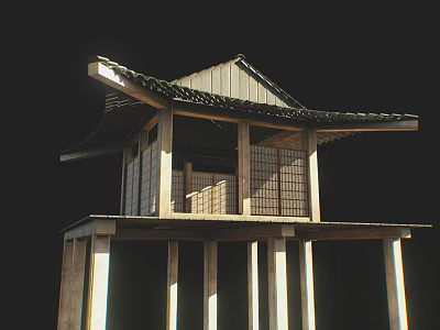 Ancient Traditional Architecture With Wooden Framework Tiled Roof And Supporting Columns 3d model