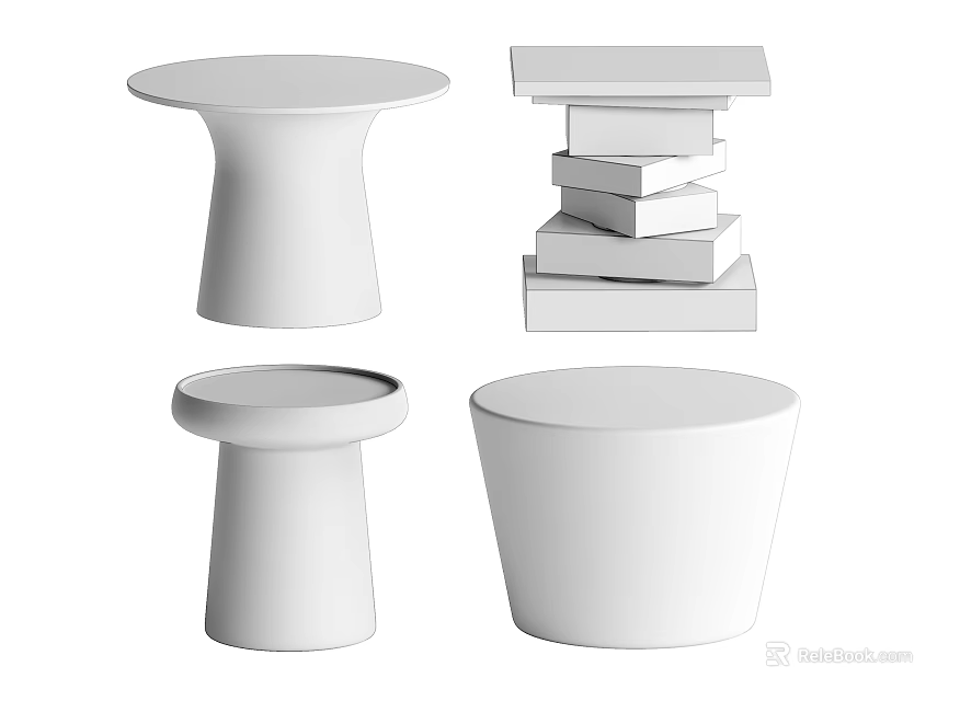 Modern White Side Tables With Various Minimalist Designs For Home Decor 3d model