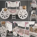 White Kids Carriage Shaped Bed With Canopy Pink Bedding And Ladder