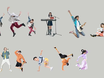 People Engaged in Diverse Activities Including Dancing Playing Music and Gymnastics 3d model