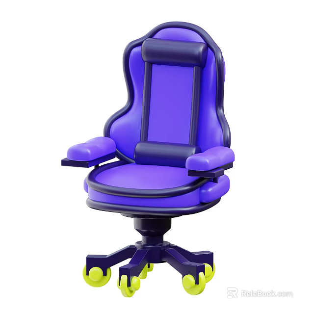 Purple Leisure Chair With Black Frame Yellow Wheels Ergonomic Backrest And Comfortable Armrests 3d model 