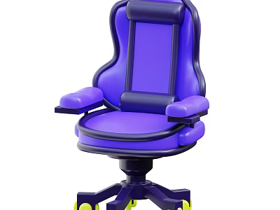 Purple Leisure Chair With Black Frame Yellow Wheels Ergonomic Backrest And Comfortable Armrests 3d model
