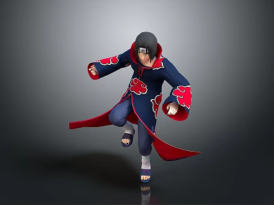 Man In Blue Robe With Red Cloud Patterns In Dynamic Anime Style 3d model