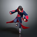 Man In Blue Robe With Red Cloud Patterns In Dynamic Anime Style