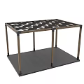 Outdoor Wooden Garden Pergola With Grid Roof Frame And Columns On Platform