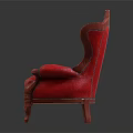 Red Leather Armchair with Tufted Back Design and Carved Wooden Legs in Luxurious Style