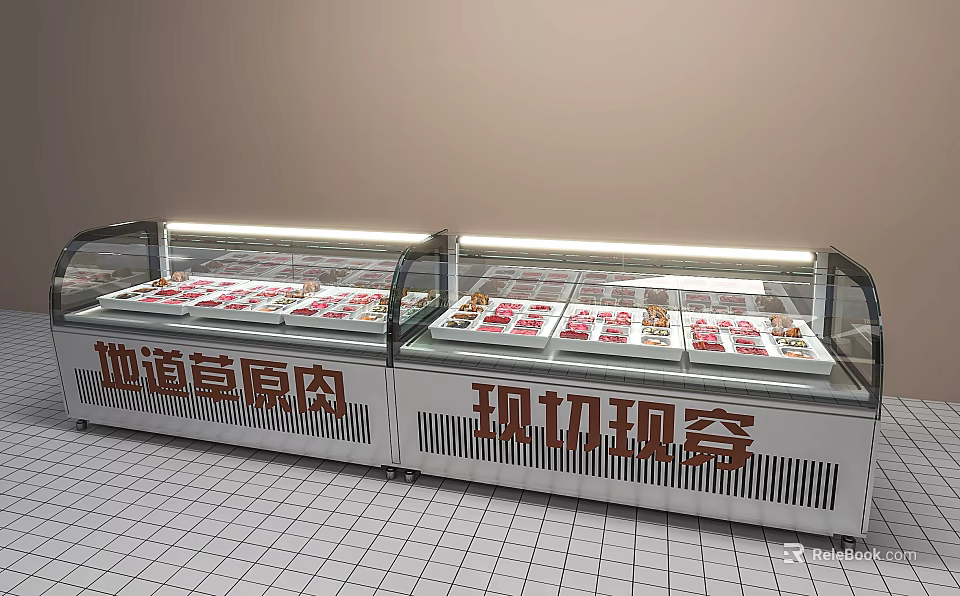 Commercial Refrigerator Freezer Display Case with Glass Door for Fresh Meat Storage 3d model 