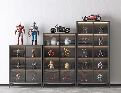 Illuminated Display Shelves Featuring Action Figures Model Toys And Collectibles 3d model