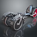 Futuristic Three Wheeled Motorcycle With Spiked Wheels Black And Red Sleek Body Stylish Seat Design