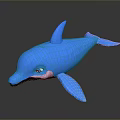 3D Blue Dolphin Toy Figure With Glossy Finish And Pink Underbelly On Dark Surface