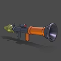 Modern Rocket Launcher 3D Model With Black Barrel Orange Grip And Green Warhead