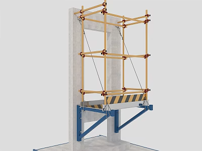 Construction Scaffolding Structure With Yellow Frames Blue Supports And Warning Stripes 3d model
