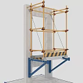 Construction Scaffolding Structure With Yellow Frames Blue Supports And Warning Stripes 3d model