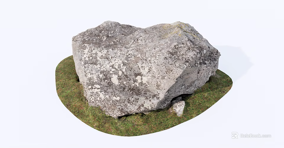 Large Natural Stone With Small Rock Placed On Green Grass Surface 3d model