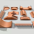 Variety of Wooden Skateboard Ramps Rails and Platforms for Skate Park