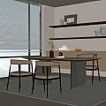 Modern Dining Table Set with Four Chairs Wall Shelves and Natural Light
