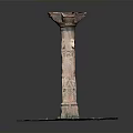 Ancient Carved Column With Ornate Top Square Base And Green Spotted Textured Platform