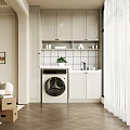 Elegant Modern Laundry Wardrobe With Built In Washing Machine And Large Capacity Storage Shelves