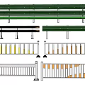Green And Gray Railings With Yellow Stripes For Road And Staircase