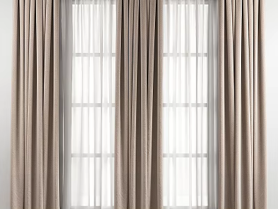 Beige Thick Curtains With Sheer Curtains For Window Modern Home Decor 3d model