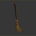 Household Broom With Wooden Handle Yellow Bristles And Golden Decoration