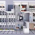 Modern Public Office Space With Branding Logo Spacious Layout And Indoor Plants