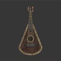 Traditional Wooden Lute With Ornate Carved Patterns And Decorative Edges