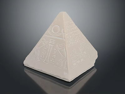 Scenic White Pyramid with Ancient Carvings Symbols Figures and Reflection on Dark Background 3d model