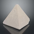 Scenic White Pyramid with Ancient Carvings Symbols Figures and Reflection on Dark Background