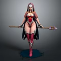 3D Model of Hooded Female Fantasy Character With Red Purple Outfit And Decorative Staff 3d model