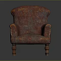 Vintage Style Armchair With Patterned Fabric Wooden Legs And Rivet Details
