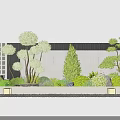 Modern Garden Landscape Design With Trimmed Trees Geometric Wall And Decorative Lights