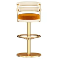Modern Bar Stool With Gold Metal Frame And Orange Velvet Seat Backrest Design