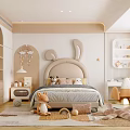 Cozy Kids Room With Bunny Ear Shaped Headboard Children's Bed Toys Shelves And Soft Rug