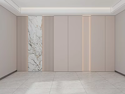 Modern Accent Wall Design With Marble Texture And Vertical Beige Panels 3d model