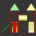 Colorful Playground Structure With Green Yellow Roofs Red Slides And Ladders
