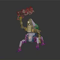 Spider Legged Mechanical Robot Character Holding Red Spiked Creature With Shiny Metallic Armor