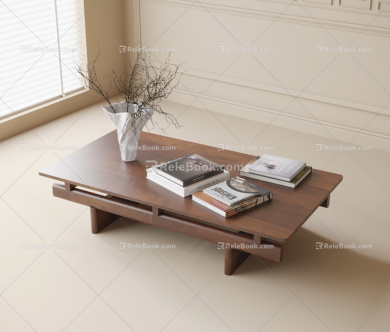 Antique solid wood coffee table 3d model