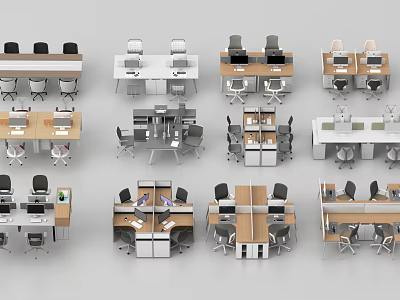 Modern Office Desk and Chair Sets With Various Configurations and Ergonomic Designs 3d model