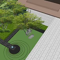 Courtyard Garden Design With Green Lawn Stone Paving And Lush Plants