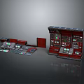 Red Control Console With Multiple Displays Buttons And Expanded Section On Dark Reflective Surface 3d model