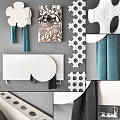 Cloud Shaped Wall Decor With Geometric Patterns Blue Fabric And White Gray Panels 3d model